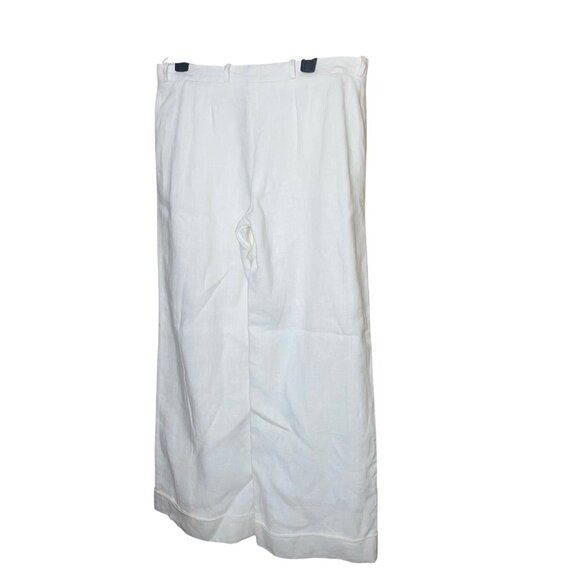 Celine Womens Trousers Size 46 White Wide Leg Pockets Classic Pure Linen - Picture 3 of 9